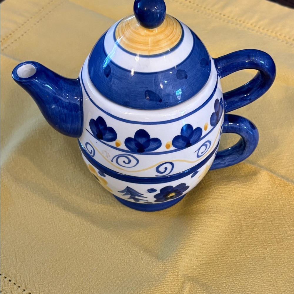 Blue and White Ceramic Teapot
